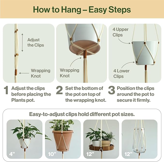 Macrame Plant Hanger Polyester Rope 42 Inch Outdoor Indoor Adjustable Hanging - Image 4