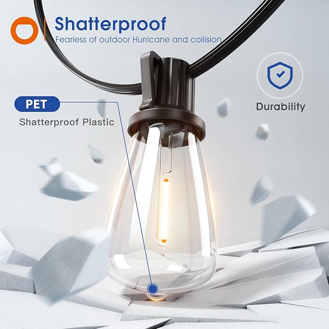 addlon 25FT LED Outdoor String Lights Waterproof Patio Lights - Image 4