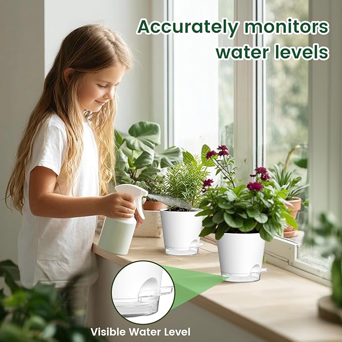 6 inch Self Watering Pots for Indoor Outdoor Plants, 3 Pack Flower Plant Pots - Image 6
