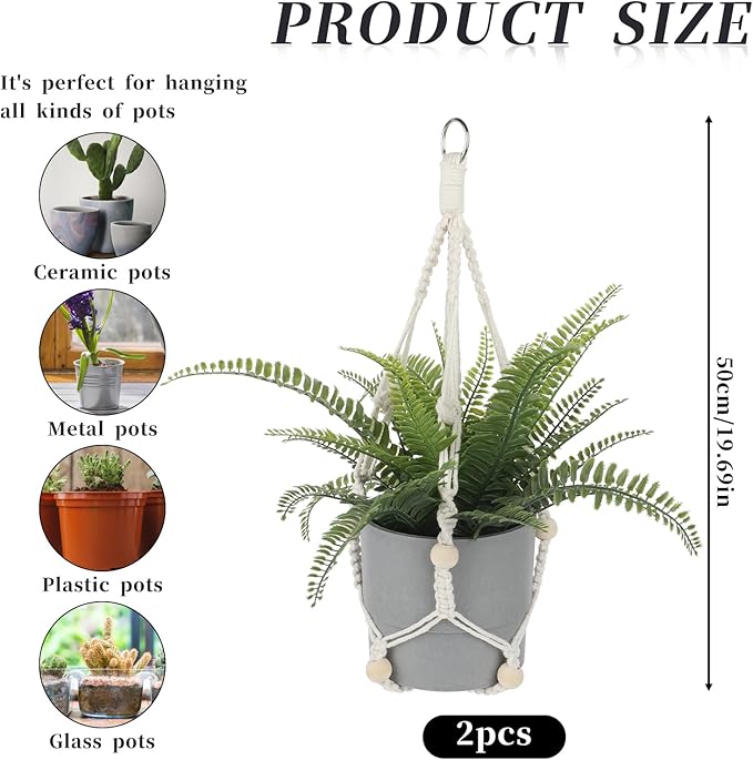 Macrame Plant Hanger Indoor, 2 Pack Boho Decor Hanging Plant Holder Hanging - Image 2
