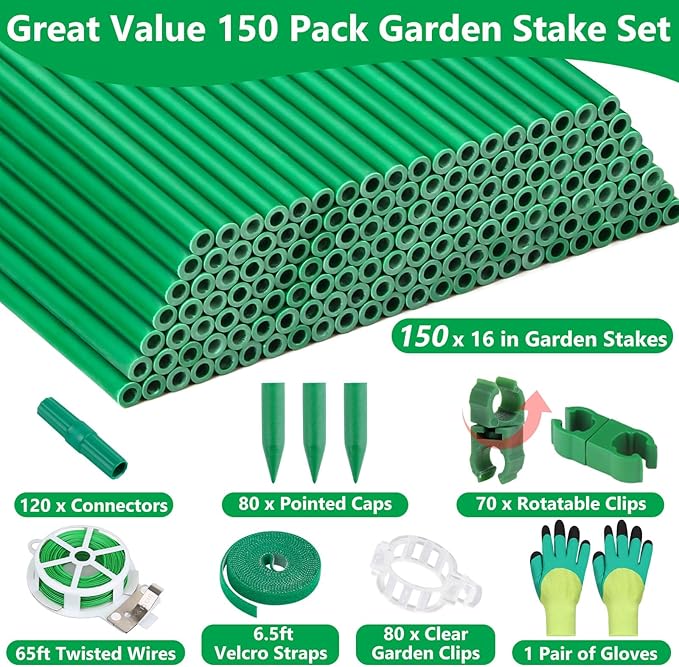 Lezmarket 150 Pack Garden Stakes, Plant Support Stakes, DIY 4ft 5ft 6ft 7ft - Image 2