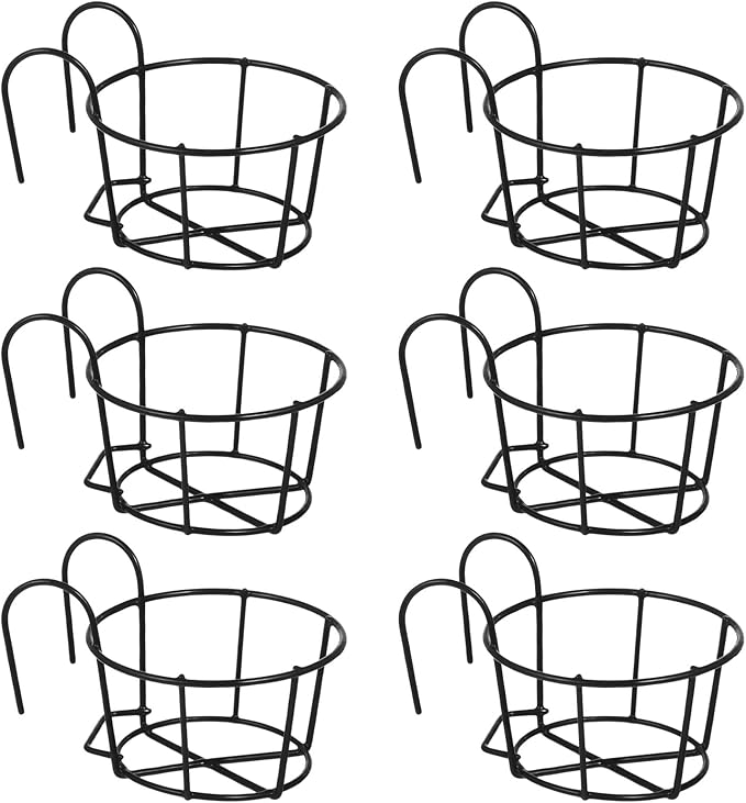 6 PCS Round Hanging Railing Planters, Hanging Flower Stand Iron Baskets - Image 2