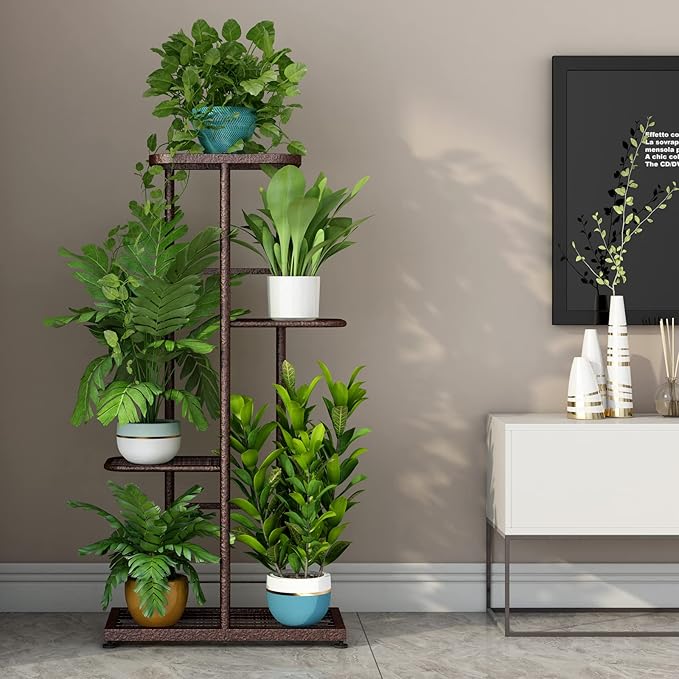LINZINAR Plant Stand Metal 4 Tier 5 Potted Multiple Flower Pot Holder Shelf - Image 2