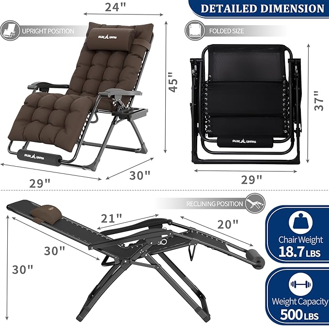 UDPATIO Oversized Zero Gravity Chair 29In XL Patio Reclining Chair - Image 3