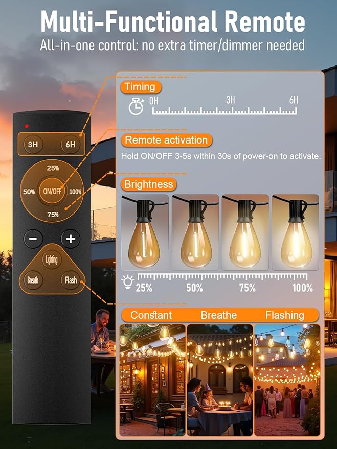 luckystyle 200FT LED Outdoor String Lights - Image 2