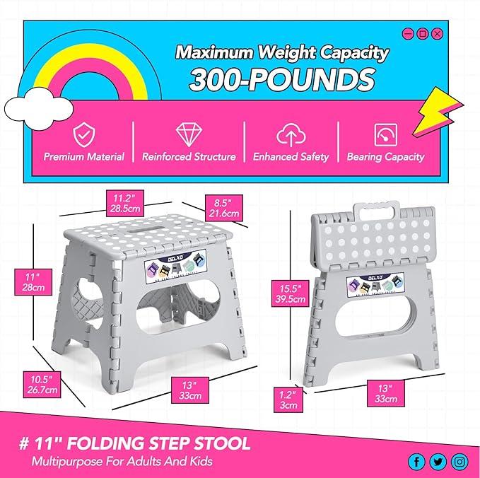 Delxo Folding Step Stool, 11 inch Non-Slip Foldable Stools - Image 2