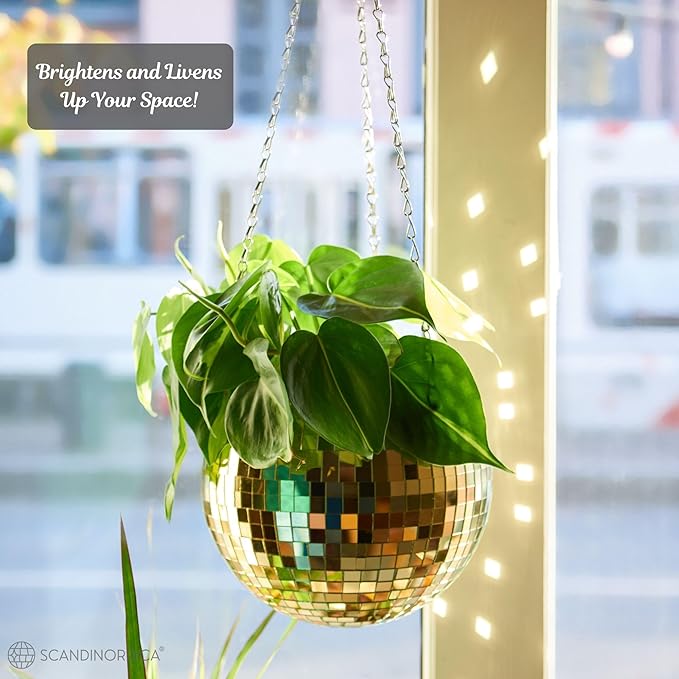 SCANDINORDICA Disco Ball Planter – Disco Ball Plant Hanger, Mirror Disco Planter - Image 4