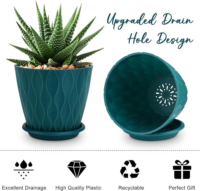 6 inch Plant Pots, 5 Pack Flower Pots Outdoor Indoor, Planters - Image 4