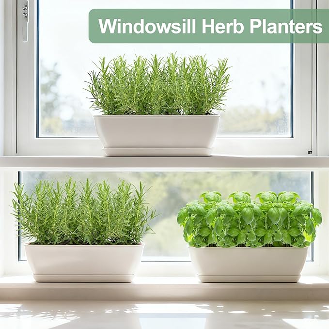 4-Piece White Rectangular Window Sill Planters - Image 4