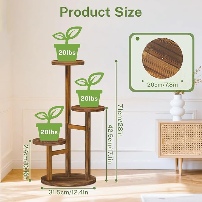 iDavosic.ly 3 Tier Plant Stand Indoor, Tiered Corner Wood Multiple Flower - Image 4