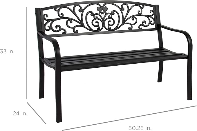 Best Choice Products Outdoor Bench Steel Garden Patio Porch Furniture - Image 2