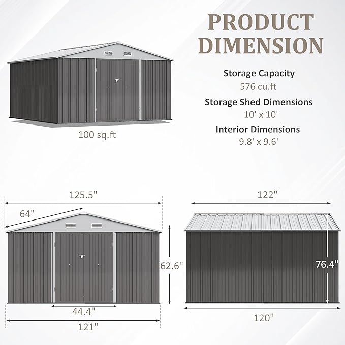 Greesum 10×10FT Outdoor Storage Shed, Metal Patio Storaged Sheds - Image 4