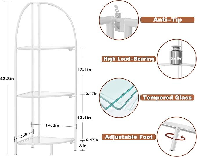 Crofy Foldable 3 Tier Corner Shelf, Metal Corner Plant Stand - Image 3
