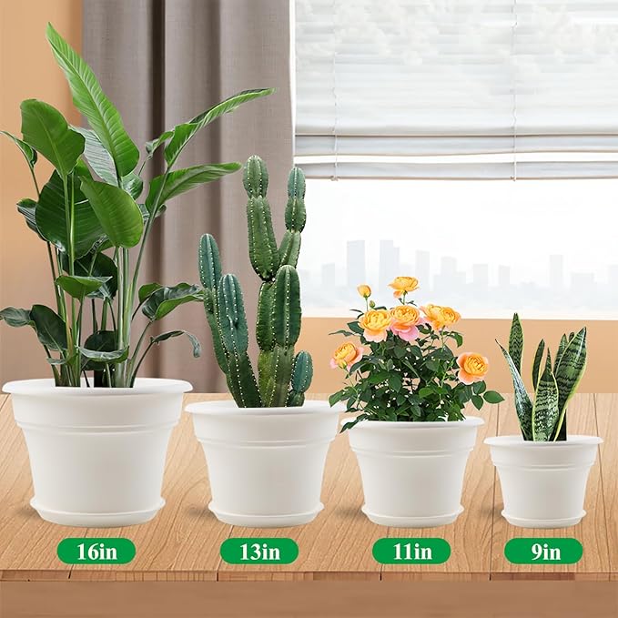 13 Inch Plastic-Flower-Pot-for-Indoor-Plants, 4 Pack Large Outdoor Planter Pot - Image 2