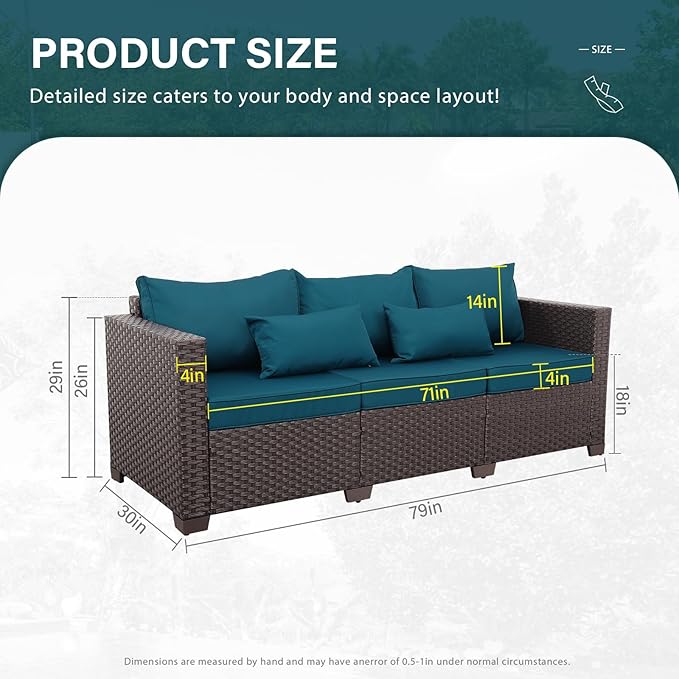 Outdoor Couch 3 Seater Sofa Outdoor Furniture Deep Seat High Backrest Patio - Image 2