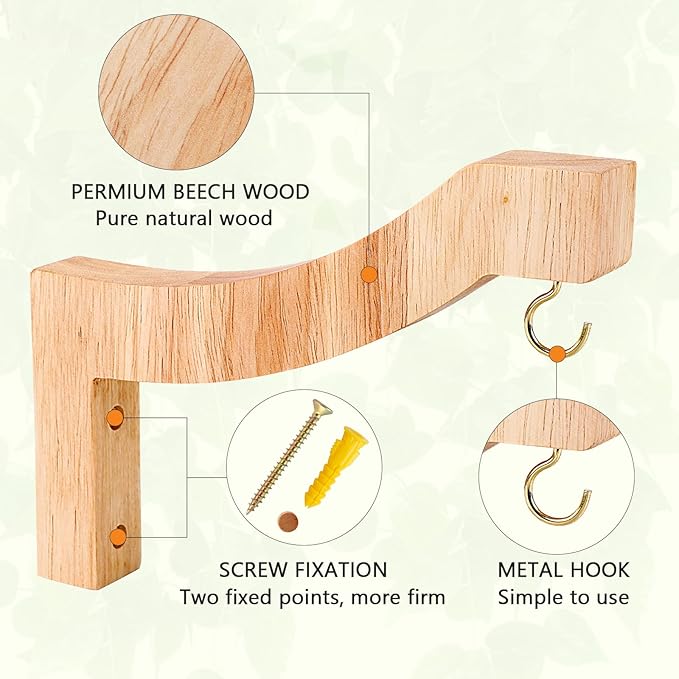 7-Inch Wooden 7-Shaped Wall Hook Plant Hanger – Ideal - Image 3