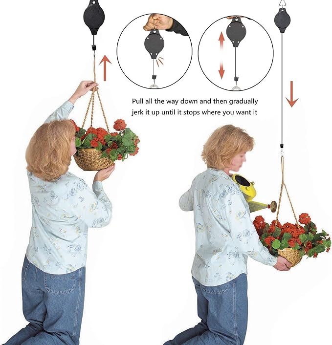 4 Pack Plant Hook Pulley, Retractable Plant Hanger Easy Reach Hanging Flower - Image 9