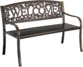 Leigh Country Metal Outdoor Bench, Welcome Design, Decorative Patio Seating by LeighCountry