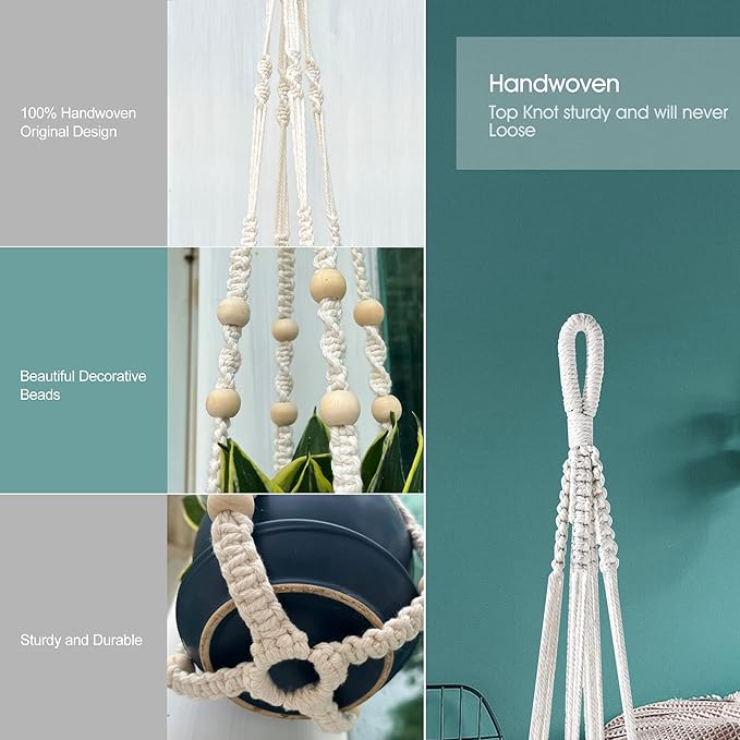 RIFNY Macrame Plant Hanger for 5 to 10 Inch Plant Pots, 35 Inch Indoor Handmade - Image 4