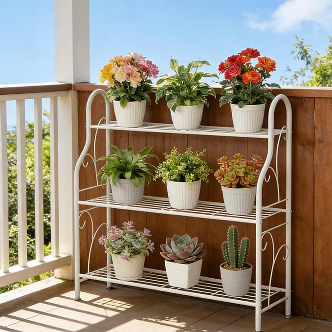 SORCEDAS Plant Stand Indoor Outdoor Plant Shelf 3 Tier Metal Corner Flower - Image 2