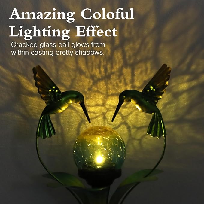 Solar Lights Outdoor Metal Garden Stake Waterproof Crackle Glass Globe Garden - Image 9