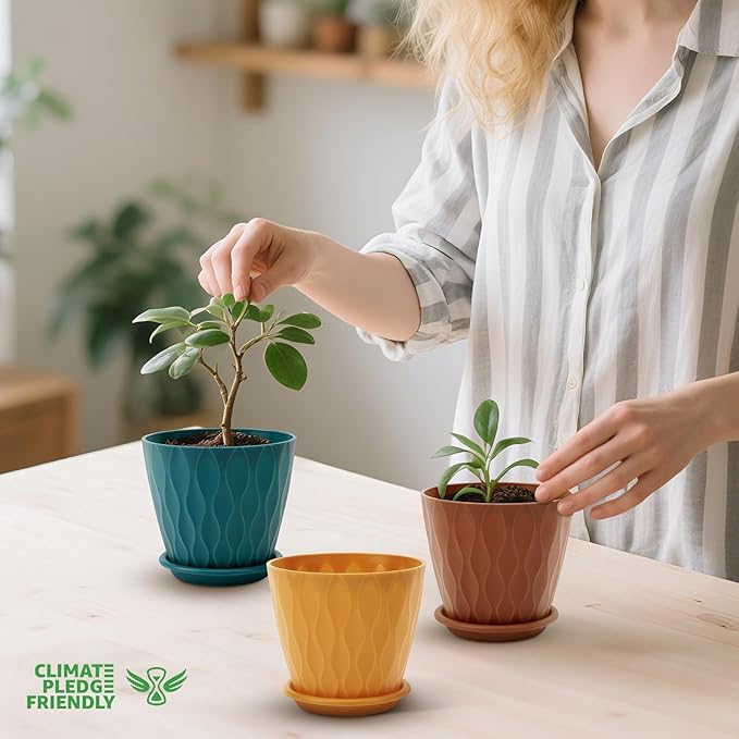 4 inch Plant Pots, 5 Pack Flower Pots Outdoor Indoor, Planters - Image 4