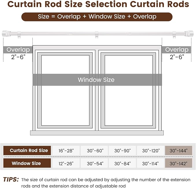 1” Diameter Curtain Rods Itself is 30 to 144 inch 2 Pack Fit 30-142 inch - Image 2