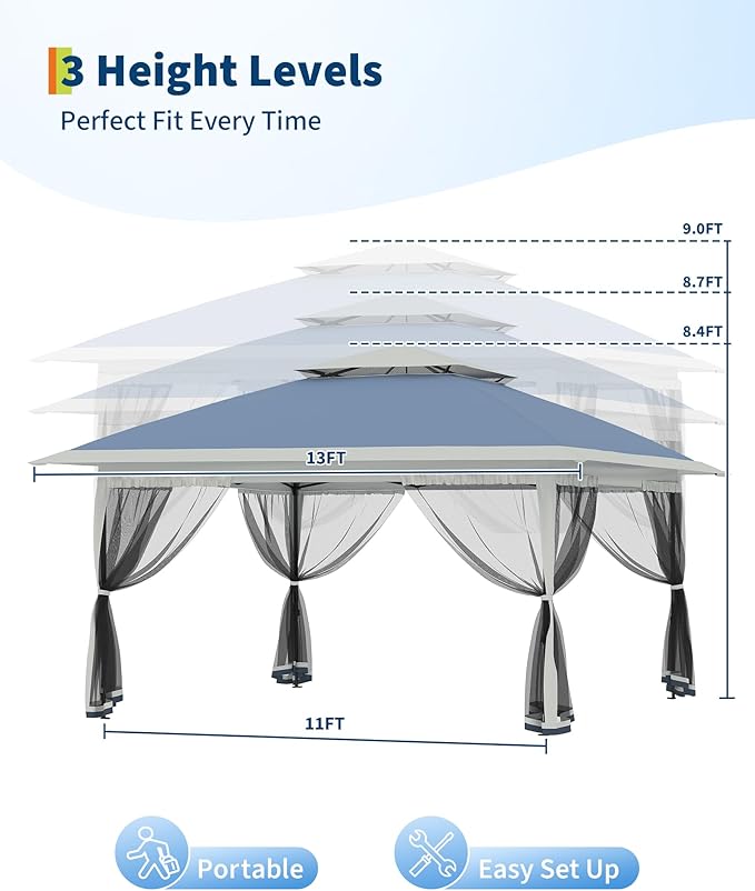 Canopy Tent 13x13 ft, Pop Up Gazebo One-Push Setup - Image 3