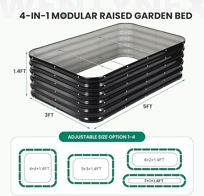 5×3×1.4FT Galvanized Raised Garden Bed Outdoor, Metal Raised Garden Bed Kit - Image 2