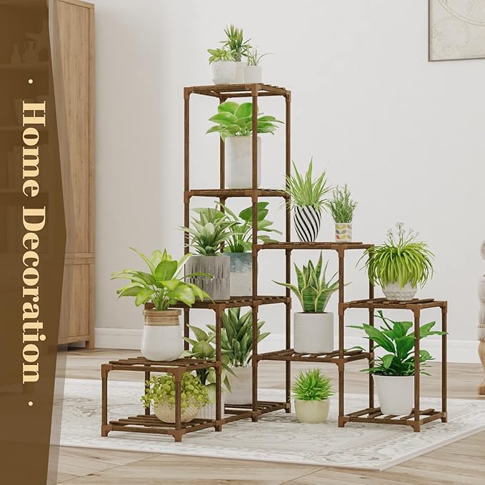 Bamworld Plant Stand Indoor Corner Plant Shelf Wood Plant Holder 13 Pots - Image 6