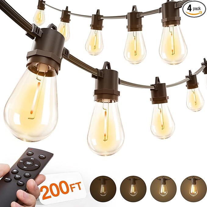 addlon 200FT LED Outdoor String Lights, Remote Dimmable Patio Lights by addlon