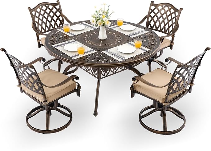 5-Piece Cast Aluminum Patio Furniture, Patio Dining Set by Unknown