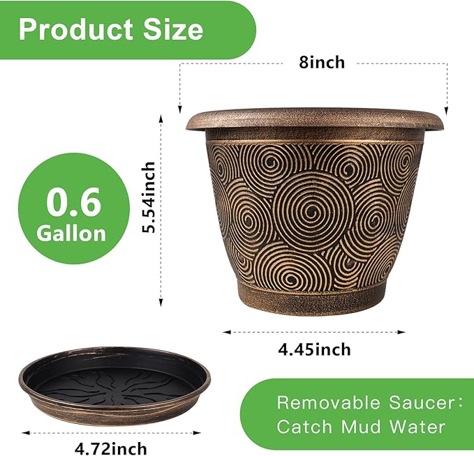 8 Inch Flower Pots Planters for Indoor Outdoor Plants, 4 Pack Plastic Small - Image 3