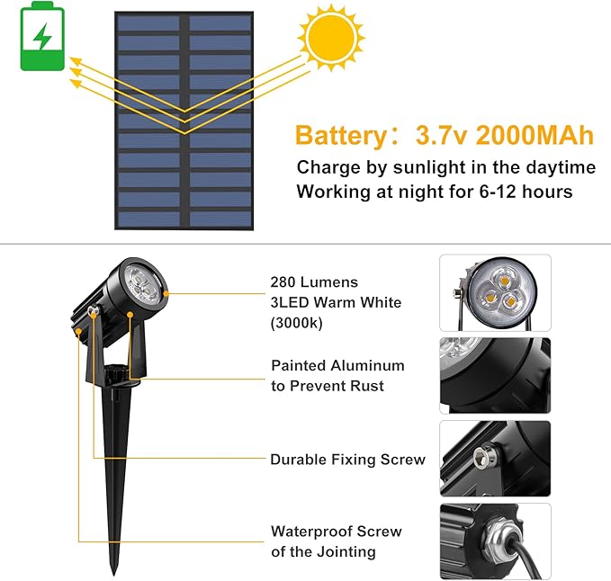 Solar Spot Lights Outdoor, 2 Pack Solar Landscape Spotlights IP65 Waterproof - Image 3