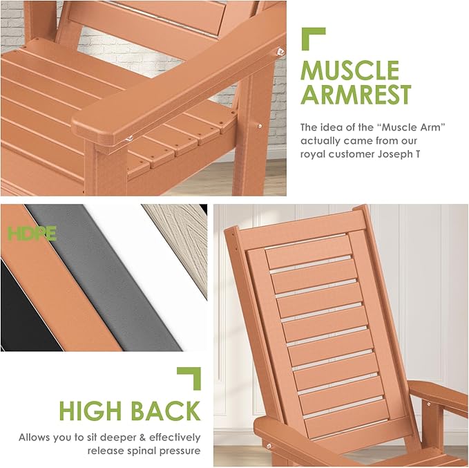 GREENVINES Outdoor Rocking Chairs | Set of 2 | Porch Rocker | HDPE Plastic | - Image 7