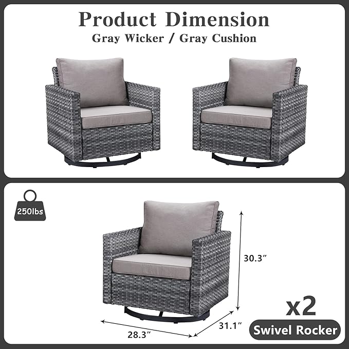 Belord Wicker Chairs Outdoor Bistro Set Oversize Patio Swivel Rocker, Rattan - Image 2