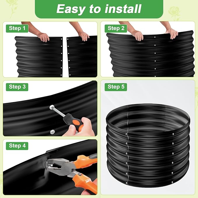 AHEONLAR 2 Pack 2x2x1.5ft Round Galvanized Raised Garden Bed Outdoor Metal - Image 5