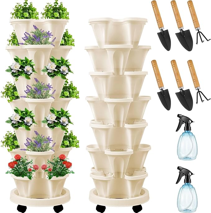 Umigy 2 Set of 7 Tier Vertical Planter Stackable Tower Planters Strawberry Herb by Umigy