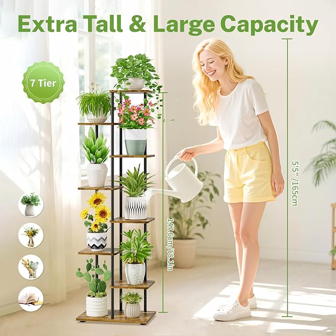 iDavosic.ly 7 Tier Tall Plant Stand Indoor, Tiered Corner Metal Wood Multiple - Image 2