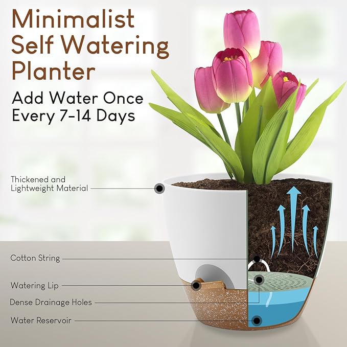 Plant Pots 10/9/8/7.5/7 inch, Self Watering Planters - Image 4