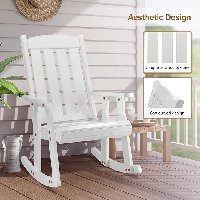 VINGLI Heavy Duty 600 LBS Outdoor Wooden Rocking Chair - Image 5