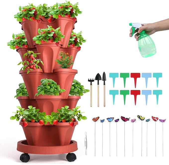 GameXcel Vertical Planter, 5 Tier Stackable Strawberry Planter by GameXcel