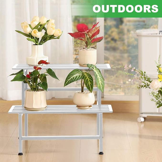 Metal Plant Stand Outdoor Plant Shelf Indoor, 2 Tier Heavy Duty Ladder Plant - Image 5