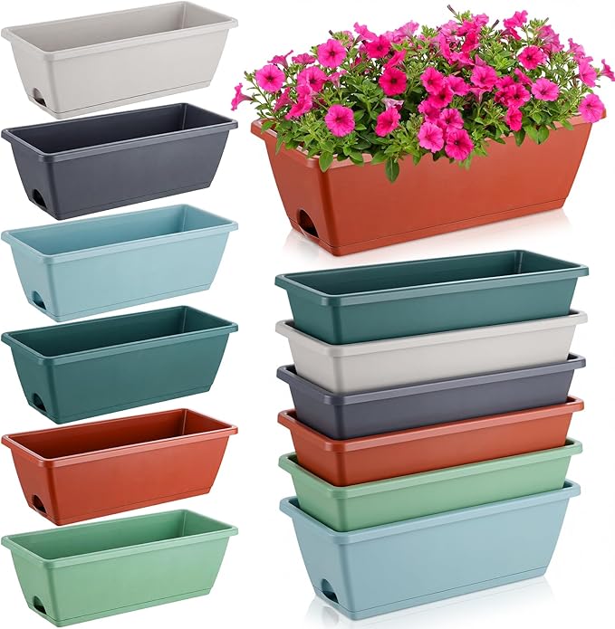 12 Pack Window Box Planter 17 Inches Rectangular Vegetable Flower Planters by Purpeak