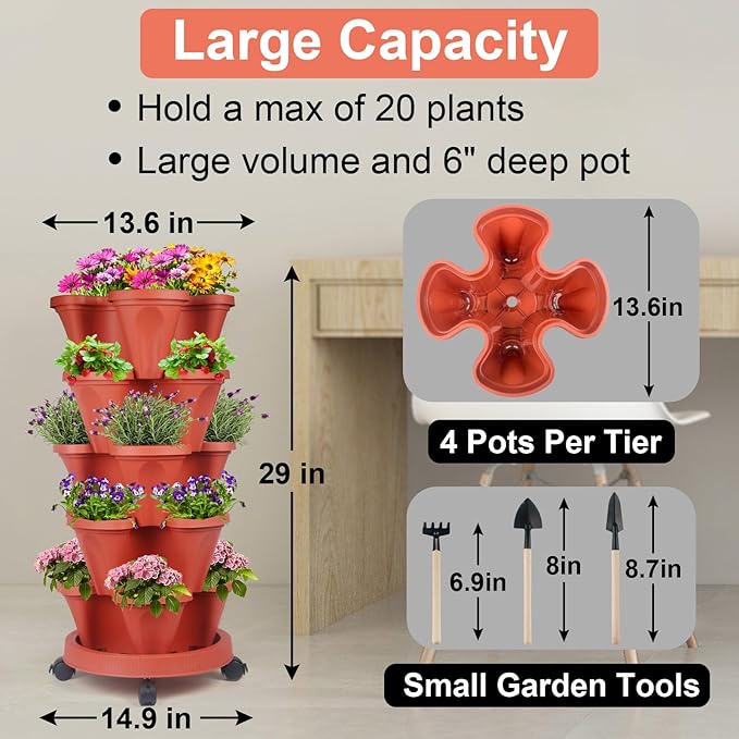 DUNCHATY 5 Tier Plant Pot, Vertical Garden Planter, Strawberry Planter - Image 6
