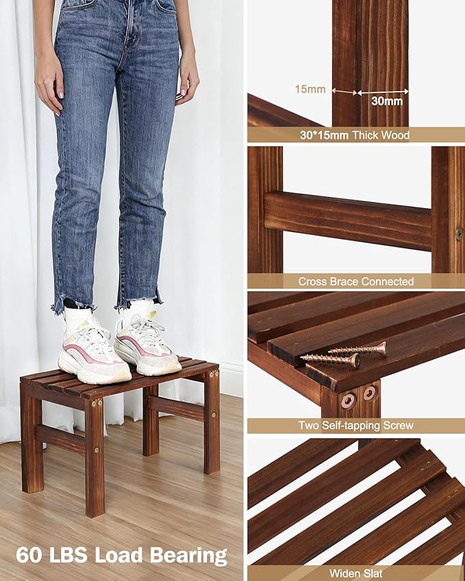 3 Tiered Wooden Plant Stand Shelf Indoor Outdoor, Corner Small Flower Pot Stand - Image 4