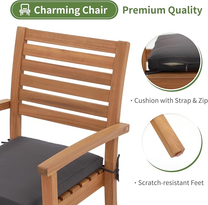 OC Orange-Casual Stackable Patio Dining Chairs Set of 4, Outdoor Acacia Wooden - Image 5