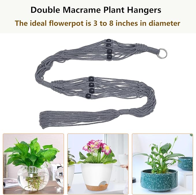 Belit 2 Pack Double Macrame Plant Hangers 2 Tier Hanging Planter Basket - Image 5