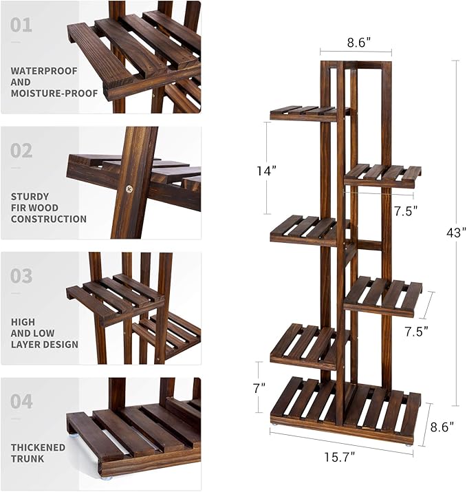 Mkono Wood Plant Stand 6 Tier 7 Potted Plant Shelf Indoor Outdoor Tall - Image 6