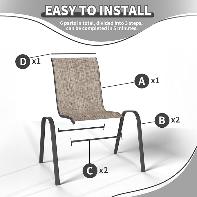 Patio Dining Chairs Set of 2, Outdoor Stackable Dining Chairs High Back - Image 5